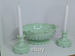 Rare Vintage Westmoreland Jadeite Center Piece With Two Candlestick Holders