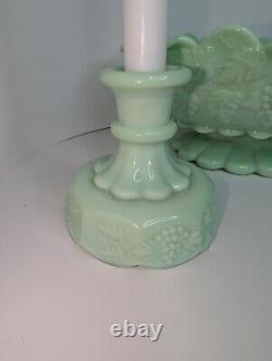 Rare Vintage Westmoreland Jadeite Center Piece With Two Candlestick Holders