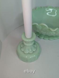 Rare Vintage Westmoreland Jadeite Center Piece With Two Candlestick Holders