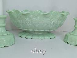 Rare Vintage Westmoreland Jadeite Center Piece With Two Candlestick Holders