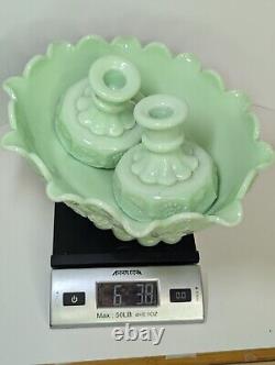 Rare Vintage Westmoreland Jadeite Center Piece With Two Candlestick Holders