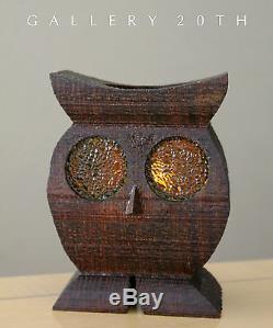 Rare! Vtg MID Century Modern Wood Owl Sculpture! 60's Candle Holder Lamp Sconce