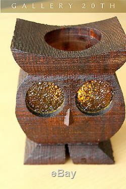 Rare! Vtg MID Century Modern Wood Owl Sculpture! 60's Candle Holder Lamp Sconce
