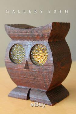 Rare! Vtg MID Century Modern Wood Owl Sculpture! 60's Candle Holder Lamp Sconce