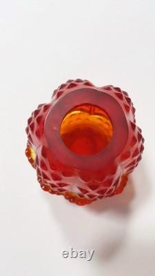 Red Orange Hobnail Art Glass Candle Holder Glossy Finish Decorative Two Piece