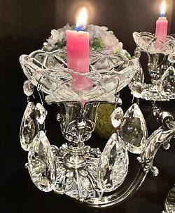 Reed & Barton Silver Plated Epergne / Candle Holder Hanging Crystals Repaired