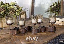 Ribbon XL 24 Aged Bronze Metal Candelabra Candle Holder Glass Globes Uttermost