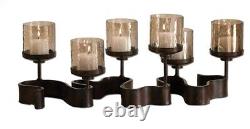 Ribbon XL 24 Aged Bronze Metal Candelabra Candle Holder Glass Globes Uttermost