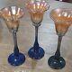 Rick Strini (set Of 3) Hand Blown Glass Candle Holders (signed)