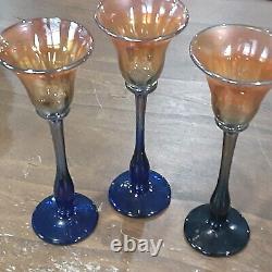Rick Strini (Set Of 3) Hand Blown Glass Candle Holders (Signed)