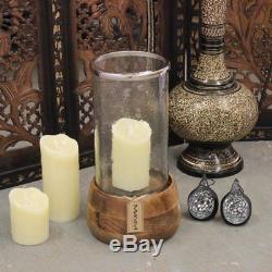 Rimo Hurricane Lantern Mango Wood and Glass Showpiece Large Candle Holder Home