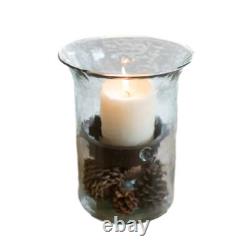 Ripple Clear Glass 11 in Candle Hurricane Rustic Pillar Holder Display Vase