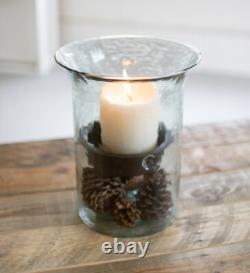 Ripple Clear Glass 11 in Candle Hurricane Rustic Pillar Holder Display Vase