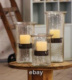 Ripple Clear Glass 11 in Candle Hurricane Rustic Pillar Holder Display Vase