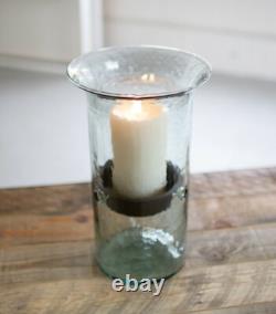 Ripple Clear Glass 15 in Candle Hurricane Rustic Pillar Holder Display Vase