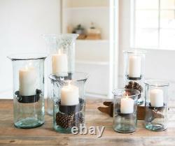 Ripple Clear Glass 15 in Candle Hurricane Rustic Pillar Holder Display Vase