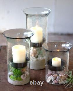 Ripple Clear Glass 15 in Candle Hurricane Rustic Pillar Holder Display Vase