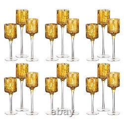 Romadedi Gold Glass Candle Holders for Table Centerpiece Mercury Tea Light Ho