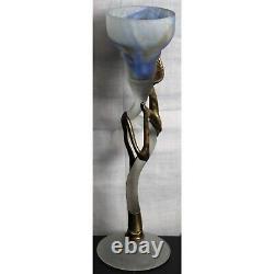 Romanian Art Glass Candle Holder/Small Holder withBronze/Copper Overlay SIGNED