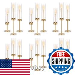 Ronasip Hurricane Candle Holders Set Of 18 Matte Gold Metal Taper Candlestick