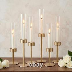 Ronasip Hurricane Candle Holders Set of 6, Matte Gold Metal Taper Candlestick