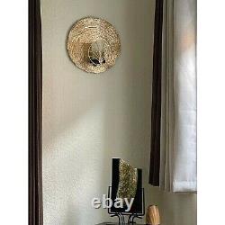 Round Glam Gold Wall Candle Sconce Textured Metal Hurricane Glass Votive Holder