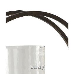 Round Metal Candle Holder with Rectangular Base, Brown and Clear