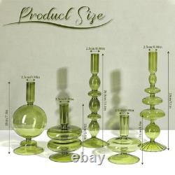 Rtteri 5 Pcs Glass Candlestick Holders Colorful Glass Taper Candle Stand Groo