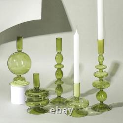 Rtteri 5 Pcs Glass Candlestick Holders Colorful Glass Taper Candle Stand Groo