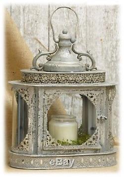 Rustic Ornate Metal Lantern withGlass Candle Holder Patio Home Decor 17.5 H NEW