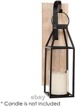 S. H. Set of 2 Rustic Wood and Metal Hanging Lantern Sconce Glass Candle Holders