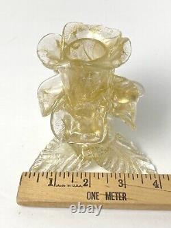 SALVIATI Murano Glass Flower Candle Holder Gold Polvieri Flecks Rose Candlestick