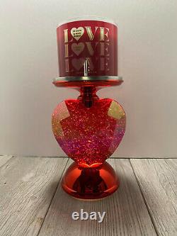 SEE VIDEO Bath Body Works 2022 GLITTER HEART Swirl Globe Pedestal Candle Holder