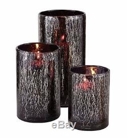 Set Of 3 Black Mercury Drip Glass Hurricane Candle Holders Home Table Decor