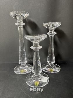 SET OF 3 WATERFORD CRYSTAL FACETED PILLAR CANDLESTICKS/ New, The Box Is Damage