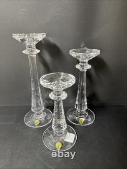 SET OF 3 WATERFORD CRYSTAL FACETED PILLAR CANDLESTICKS/ New, The Box Is Damage