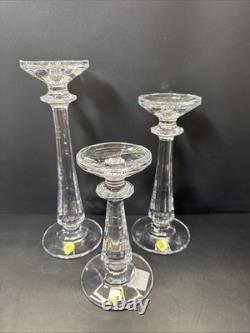SET OF 3 WATERFORD CRYSTAL FACETED PILLAR CANDLESTICKS/ New, The Box Is Damage