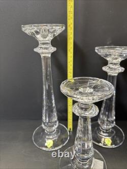 SET OF 3 WATERFORD CRYSTAL FACETED PILLAR CANDLESTICKS/ New, The Box Is Damage