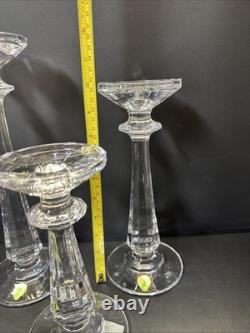 SET OF 3 WATERFORD CRYSTAL FACETED PILLAR CANDLESTICKS/ New, The Box Is Damage