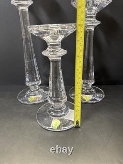SET OF 3 WATERFORD CRYSTAL FACETED PILLAR CANDLESTICKS/ New, The Box Is Damage