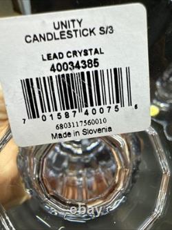 SET OF 3 WATERFORD CRYSTAL FACETED PILLAR CANDLESTICKS/ New, The Box Is Damage