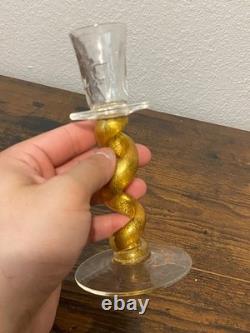 SET Of 2 UNION STREET GOLD SPIRAL Hand Blown Glass Candle Stick Holders SIGNED