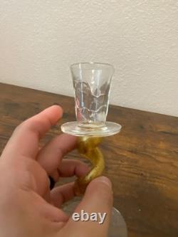 SET Of 2 UNION STREET GOLD SPIRAL Hand Blown Glass Candle Stick Holders SIGNED