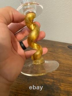 SET Of 2 UNION STREET GOLD SPIRAL Hand Blown Glass Candle Stick Holders SIGNED