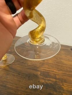 SET Of 2 UNION STREET GOLD SPIRAL Hand Blown Glass Candle Stick Holders SIGNED