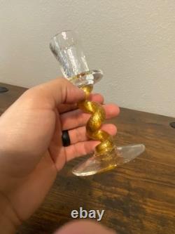 SET Of 2 UNION STREET GOLD SPIRAL Hand Blown Glass Candle Stick Holders SIGNED