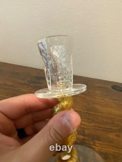 SET Of 2 UNION STREET GOLD SPIRAL Hand Blown Glass Candle Stick Holders SIGNED