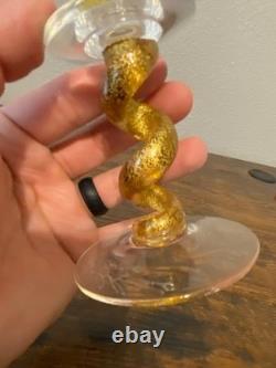 SET Of 2 UNION STREET GOLD SPIRAL Hand Blown Glass Candle Stick Holders SIGNED