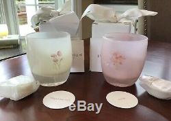 SET of Glassybaby Posie & Forget Me Not Etched Candle Holder Creamy Pink Retired