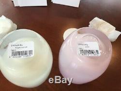 SET of Glassybaby Posie & Forget Me Not Etched Candle Holder Creamy Pink Retired